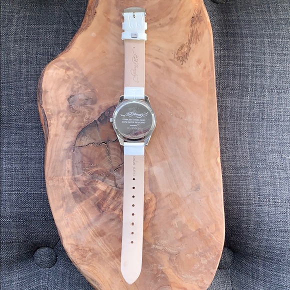 Ed Hardy Watch White Face/Leather Band Rhinestone - Picture 3 of 3